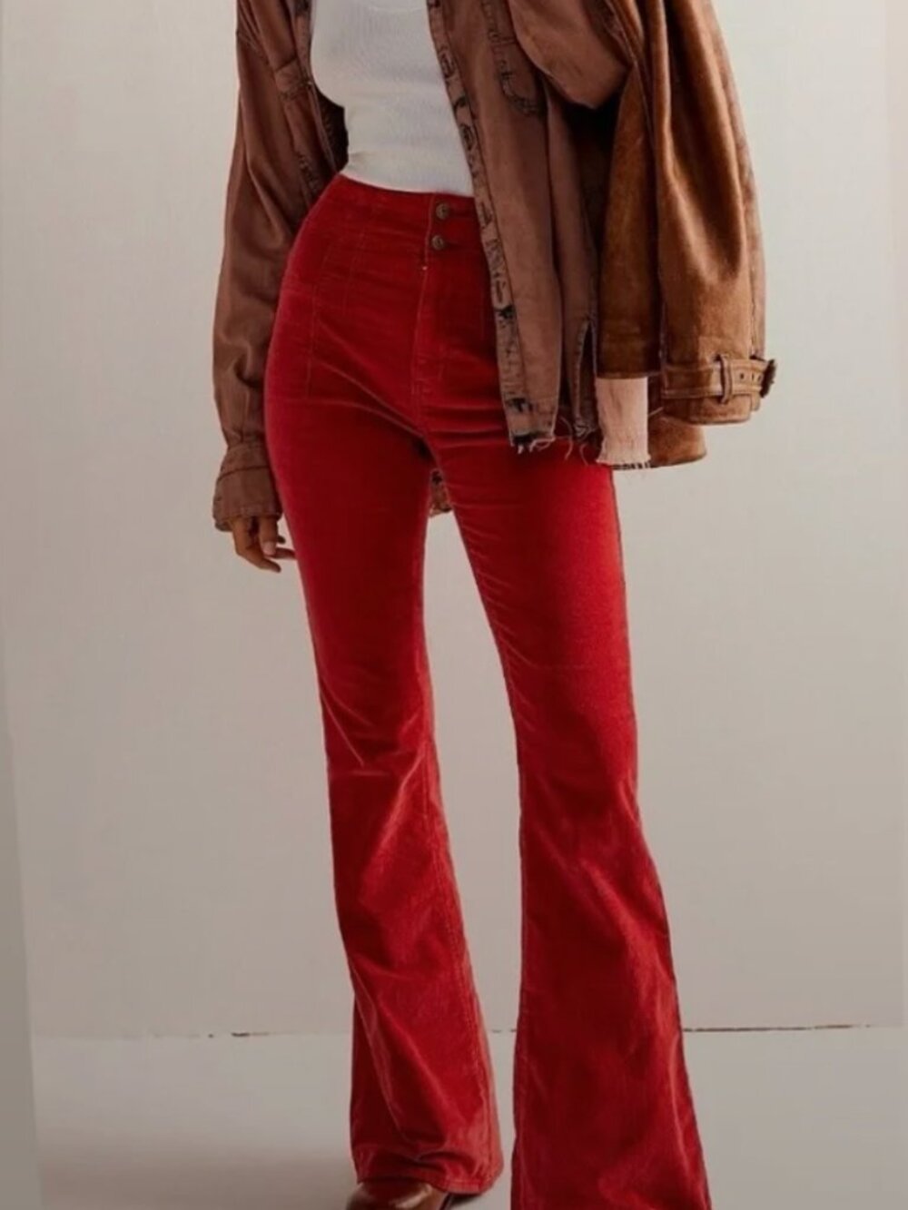 Free People We The Free Red Corduroy Bell Bottom Pants Size 26